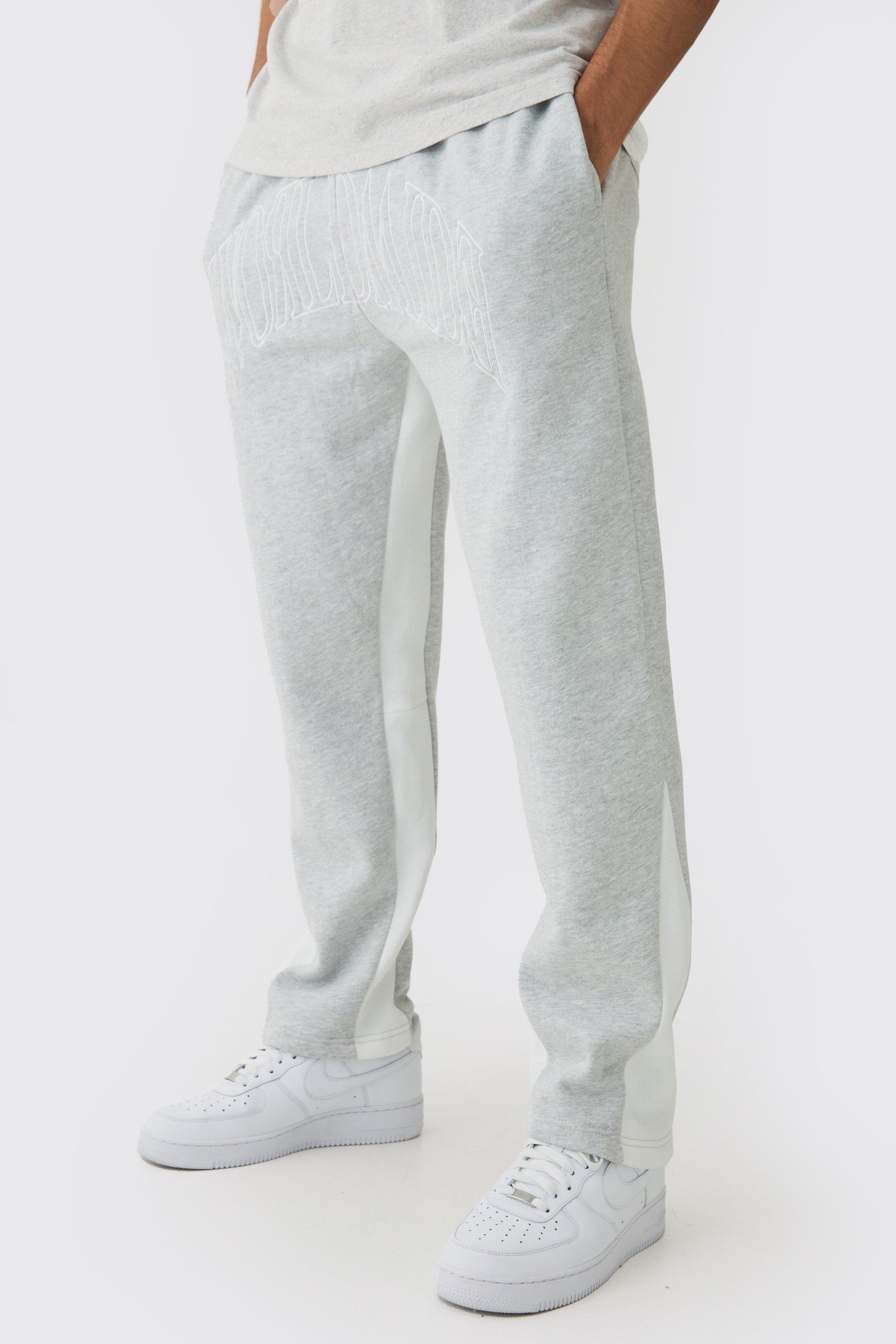 Mens Grey Worldwide Embroidered Contrast Stitch Gusset Jogger, Grey